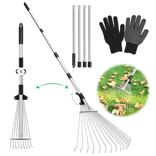 "Effiziente Gartenpflege: Verstellbarer Laubrechen mit 207cm Stiel für Komfort"