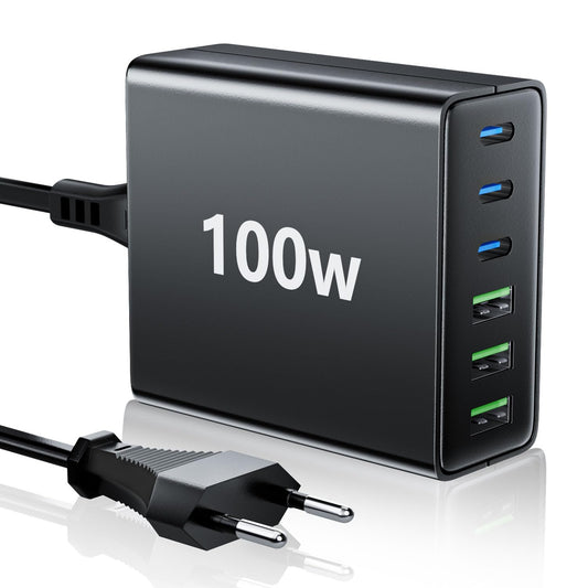 "Power Up: Tragbares 100W 6-Port Ladegerät für alle Geräte, Schwarz"