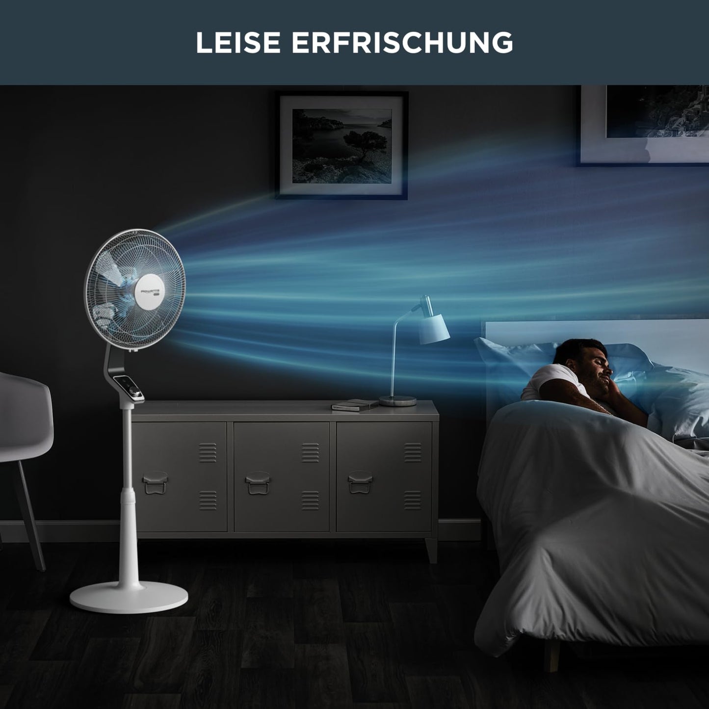"Erfrischende Stille: Leiser Standventilator in elegantem Weiß/Schwarz"