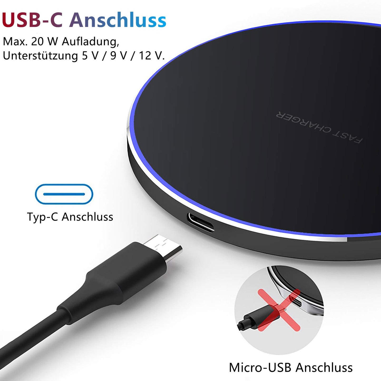 "Schnelles 20W Ladegerät: Kabelloses Design für Ihr Smartphone, sicher & effizient"