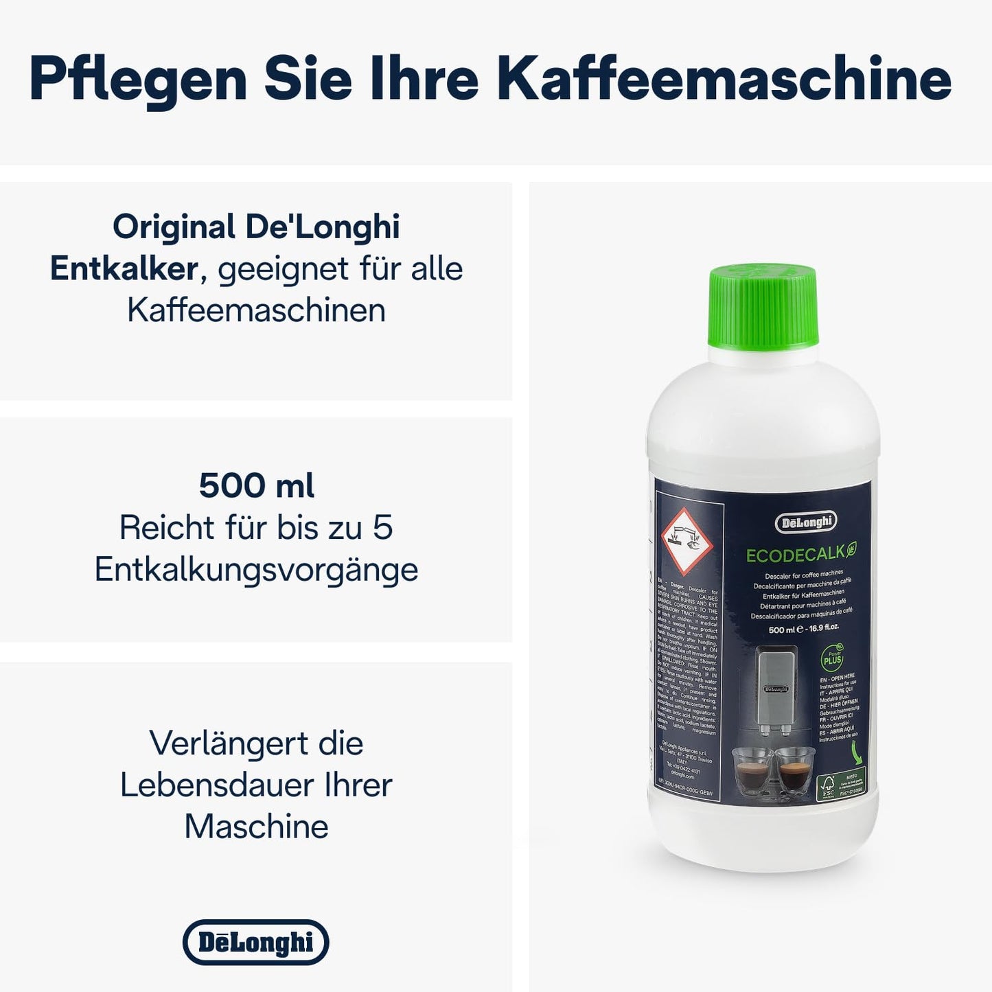 De'Longhi EcoDecalk Entkalker 500ml – Effektive Reinigung für Kaffeemaschinen