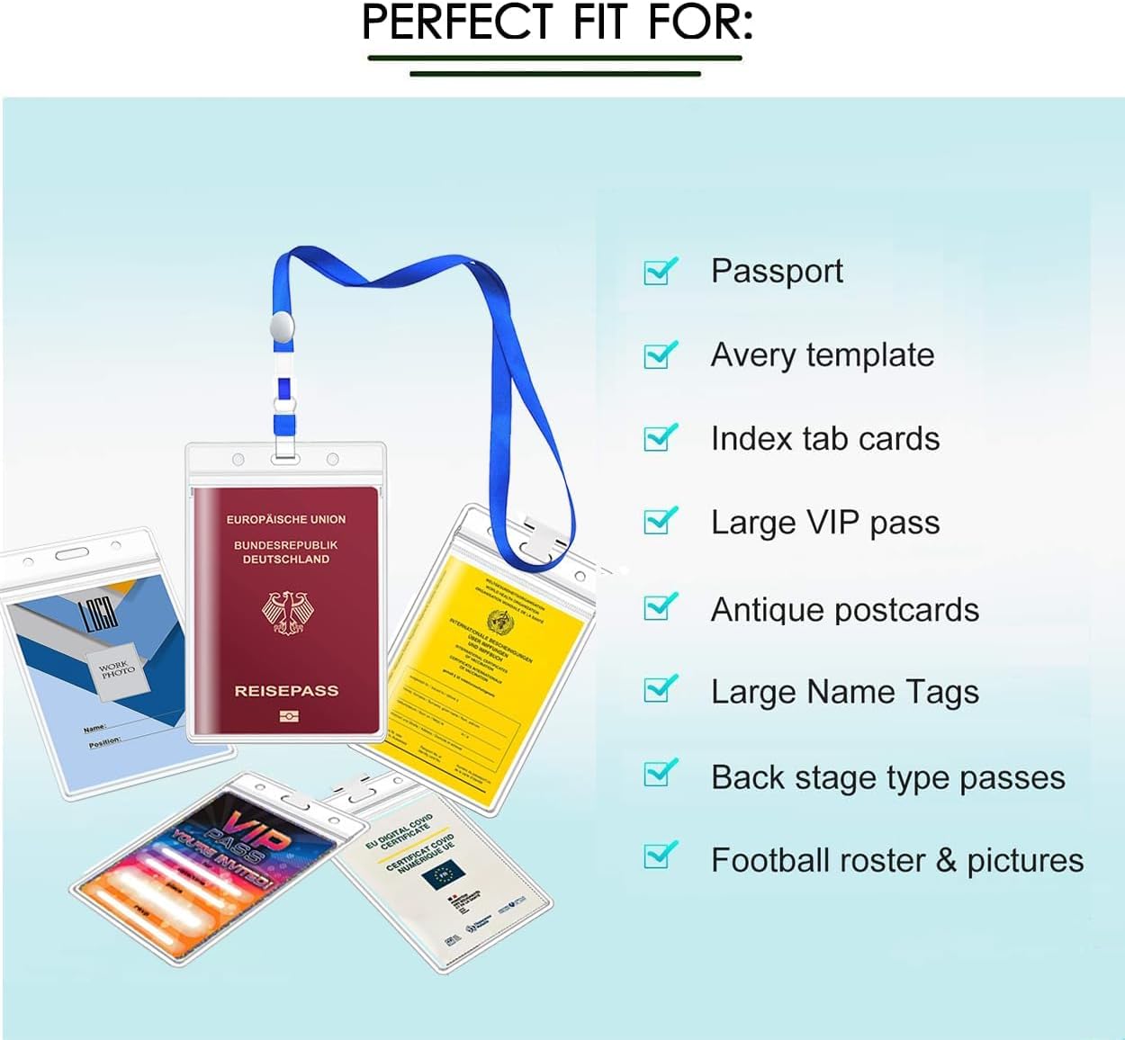 AZWOOD A6 Ausweishalter, 6 Stück 11x16cm Wasserdicht Ausweishüllen mit Schlüsselband, Transparenter PVC ID Kartenhülle Vertikal mit Lanyards für Studenten Mitabeiter Business Ausstellung