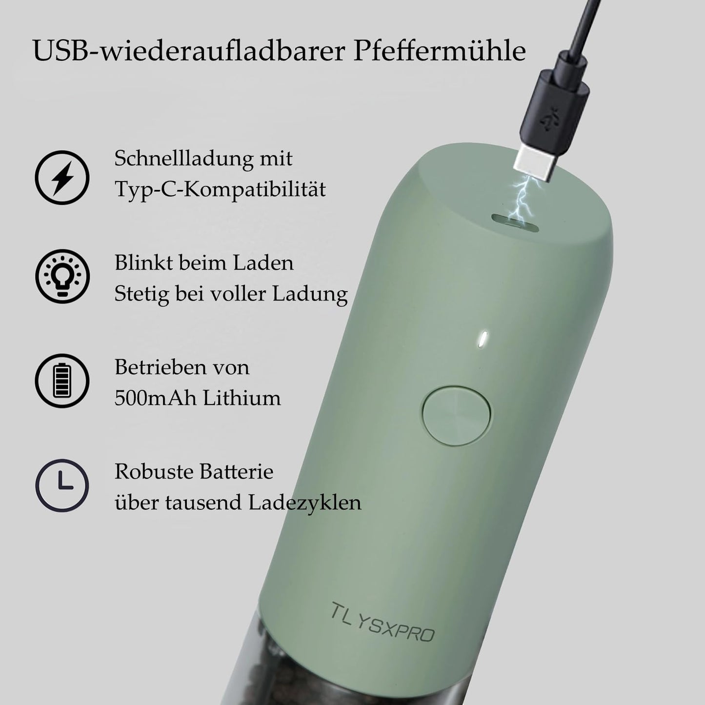 "Elegante 2er Set Elektrische Salz- und Pfeffermühlen mit LED & USB-Ladefunktion"