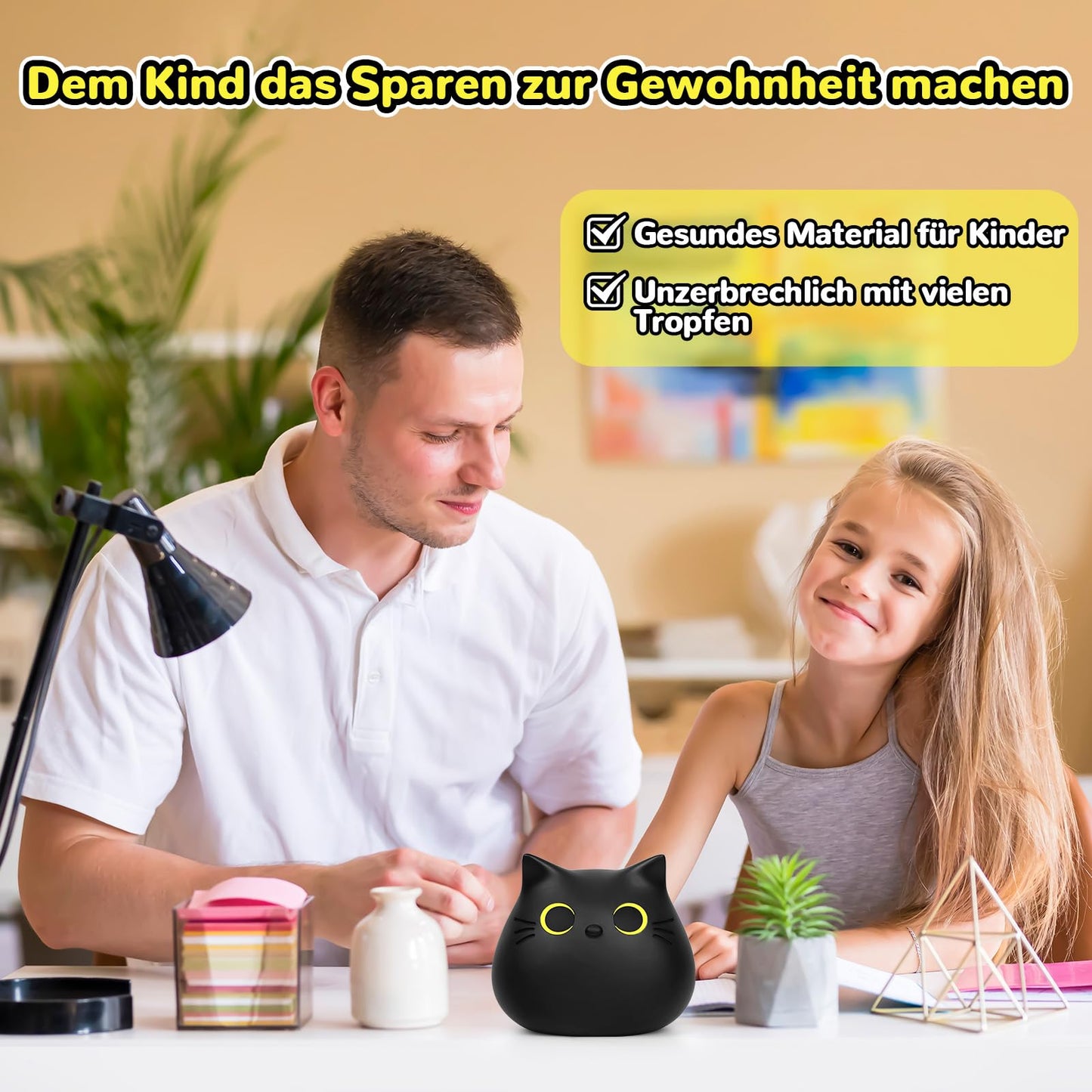 Schwarze Katze Spardose – Kawaii Sparschwein für Kinder