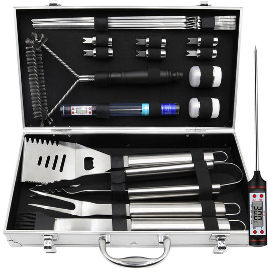 "Vollständiges 20er Grillzubehör-Set in Edelstahl – Perfekt für Grillmeister!"
