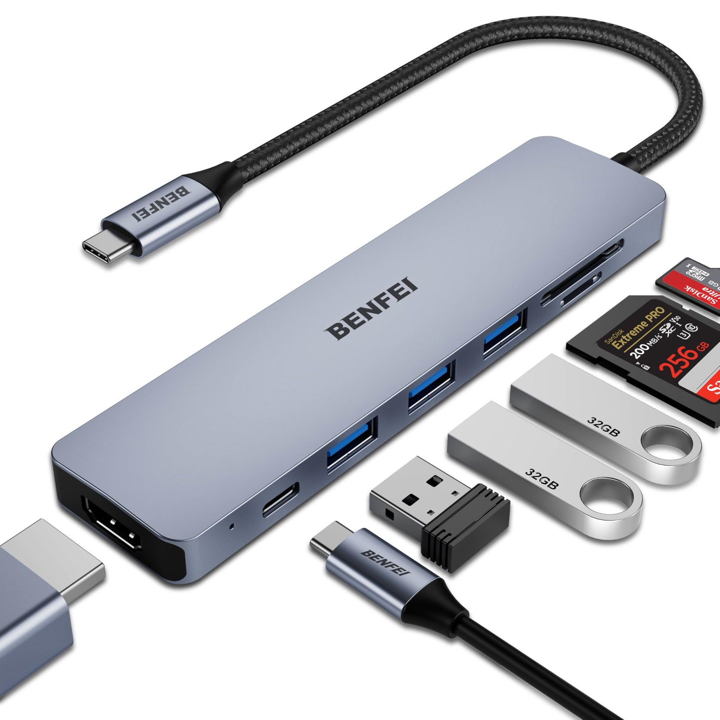 "Alleskönner USB-C Hub: 7-in-1 Adapter für maximale Freiheit in Grau!"