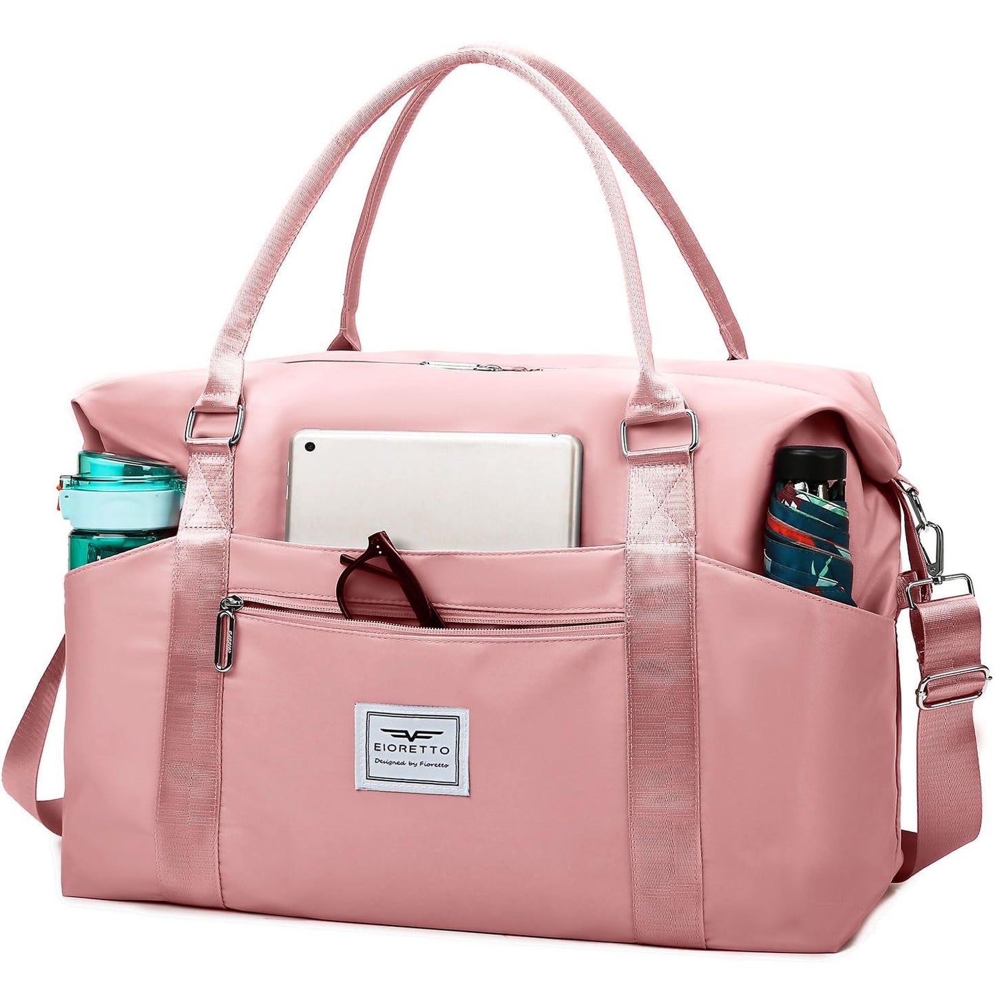 FIORETTO Damen Reisetasche Sporttasche Handgepäck Weekender Bag Schwimmtasche Wasserdicht Travel Bag Duffle Bag Fitnesstasche Trainingstasche für Damen Rosa Large