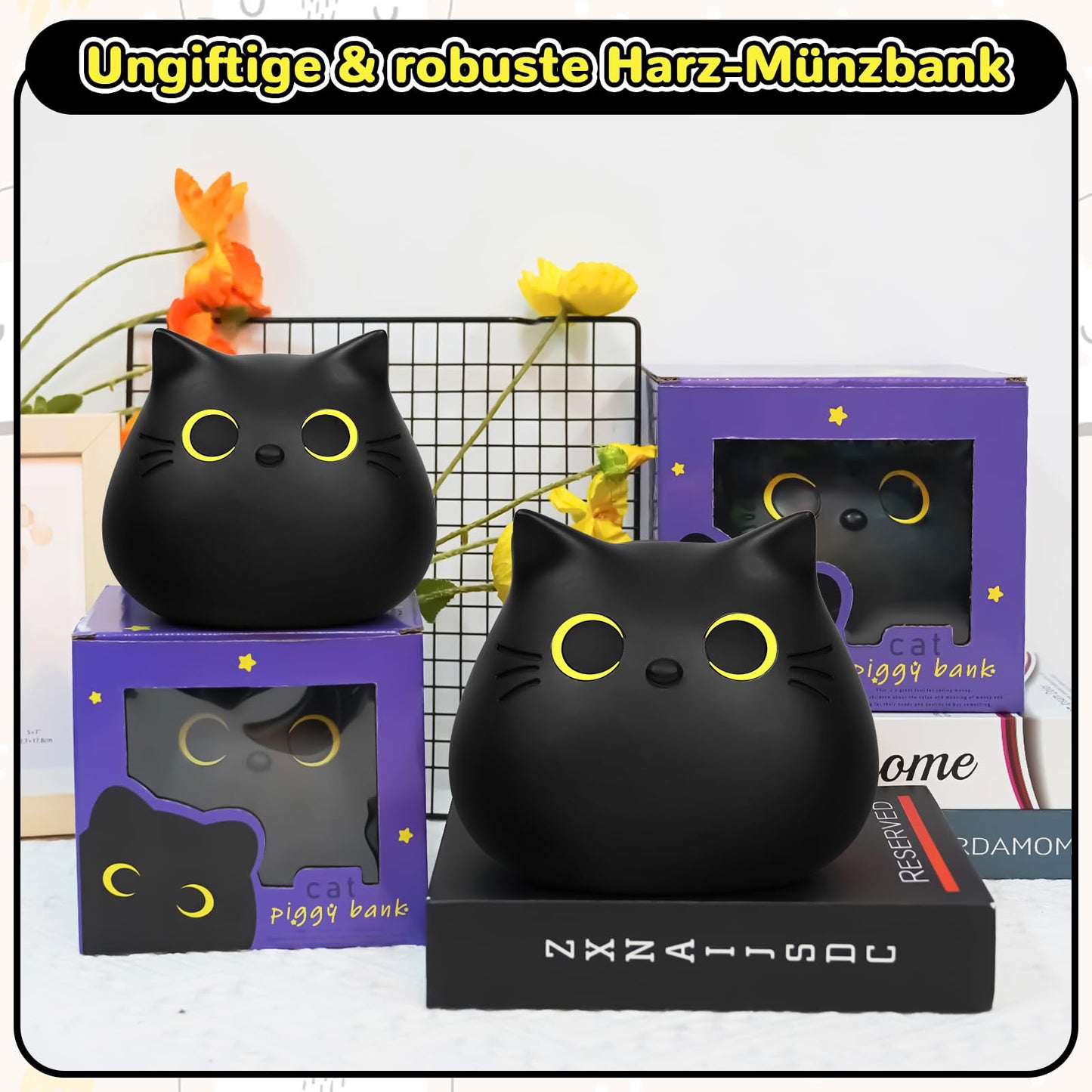 Schwarze Katze Spardose – Kawaii Sparschwein für Kinder