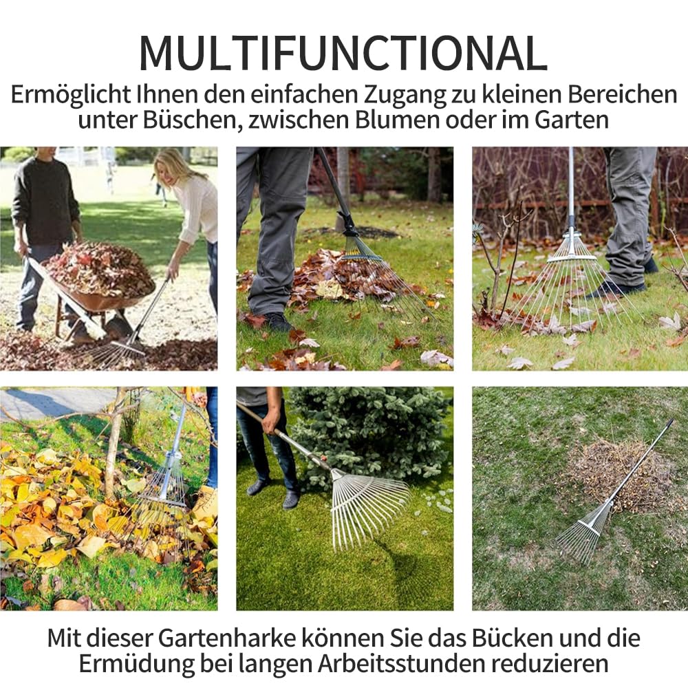 "Effiziente Gartenpflege: Verstellbarer Laubrechen mit 207cm Stiel für Komfort"