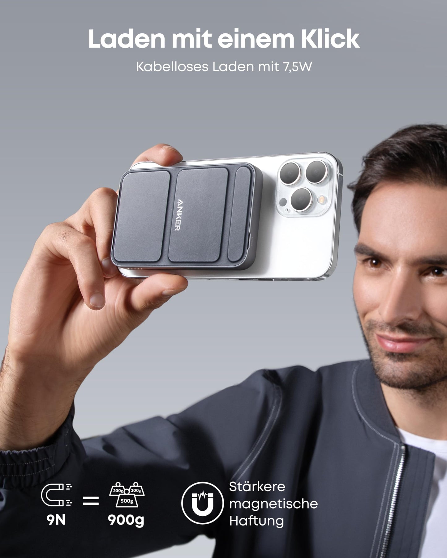 Anker 622 Magnetische Kabellose Powerbank (MagGo), 5000mAh Klappbare Magnetische Powerbank mit USB-C für iPhone 14/13/12, Interstellar
