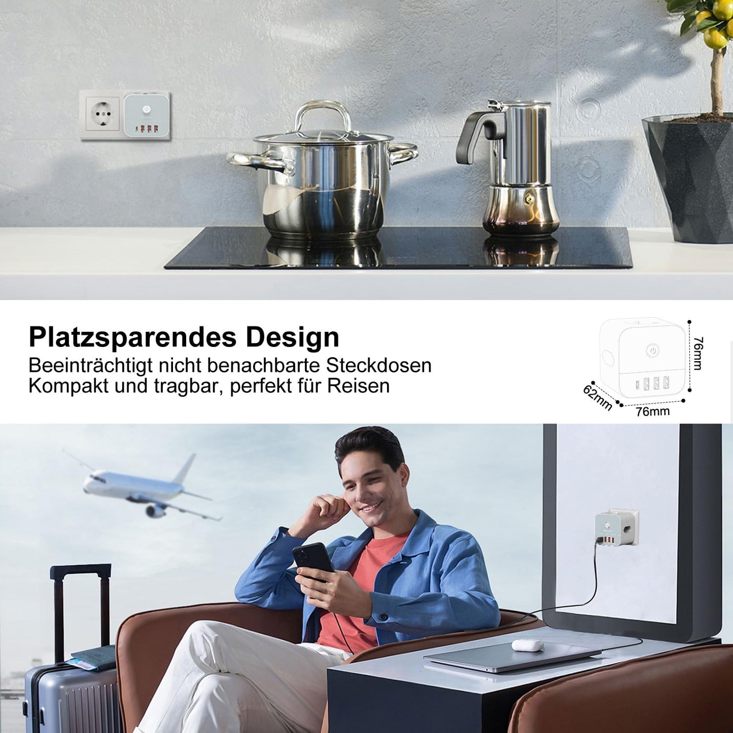 VEFVE 7-in-1 Steckdosenwürfel mit USB - Kompakt und Effizient