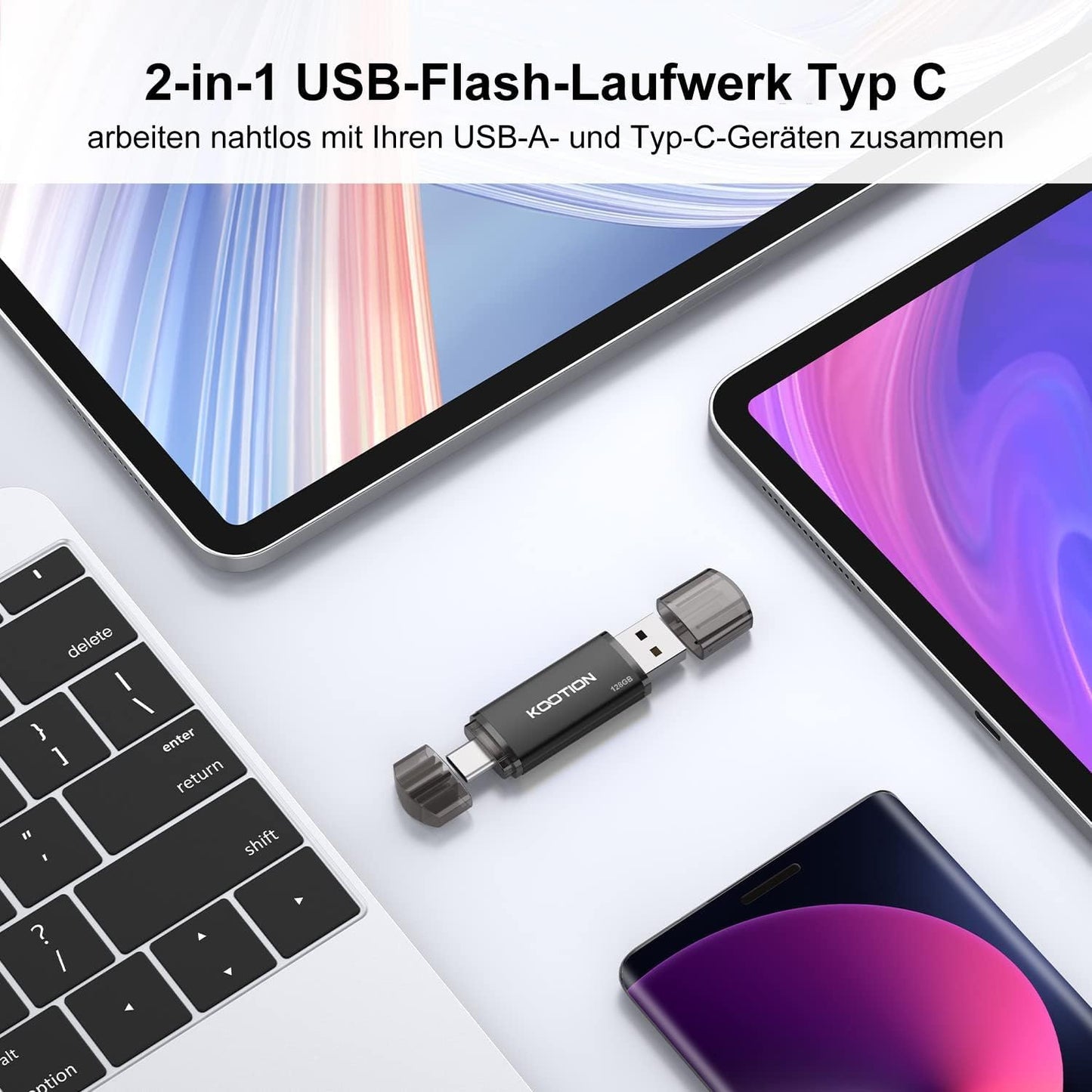 KOOTION USB C Stick – 128GB Schwarz – Vielseitiger Speicher für unterwegs