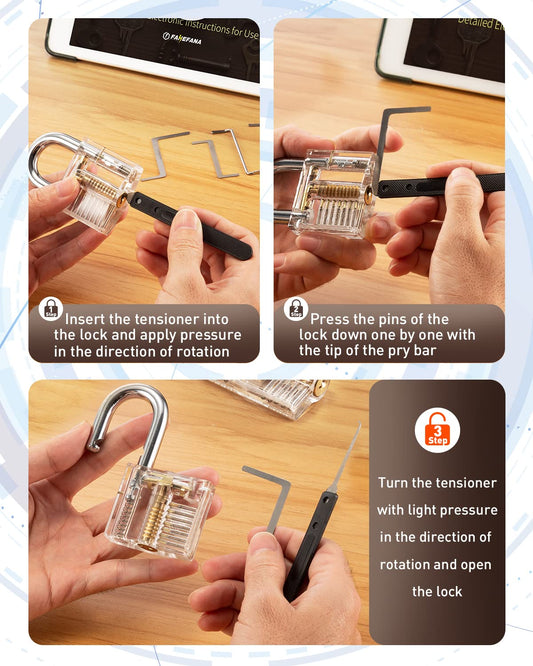 FAHEFANA Lockpicking Set, [2024 Neue Herausforderung & Geschenk für Anfänger] 26 Stück Dietrich Set mit übungsschloss im Kreditkartenformat & Anleitung für Anfänger und Profis Black