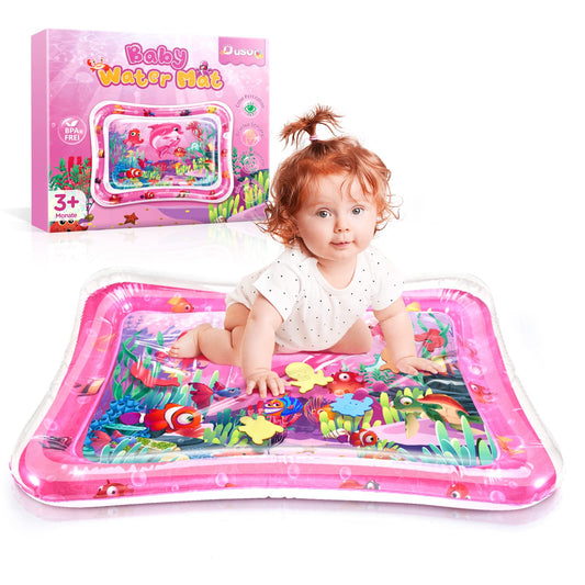 "Spritziger Spaß für die Kleinsten: Rosa Wassermatte mit Meerestier-Spielzeug"