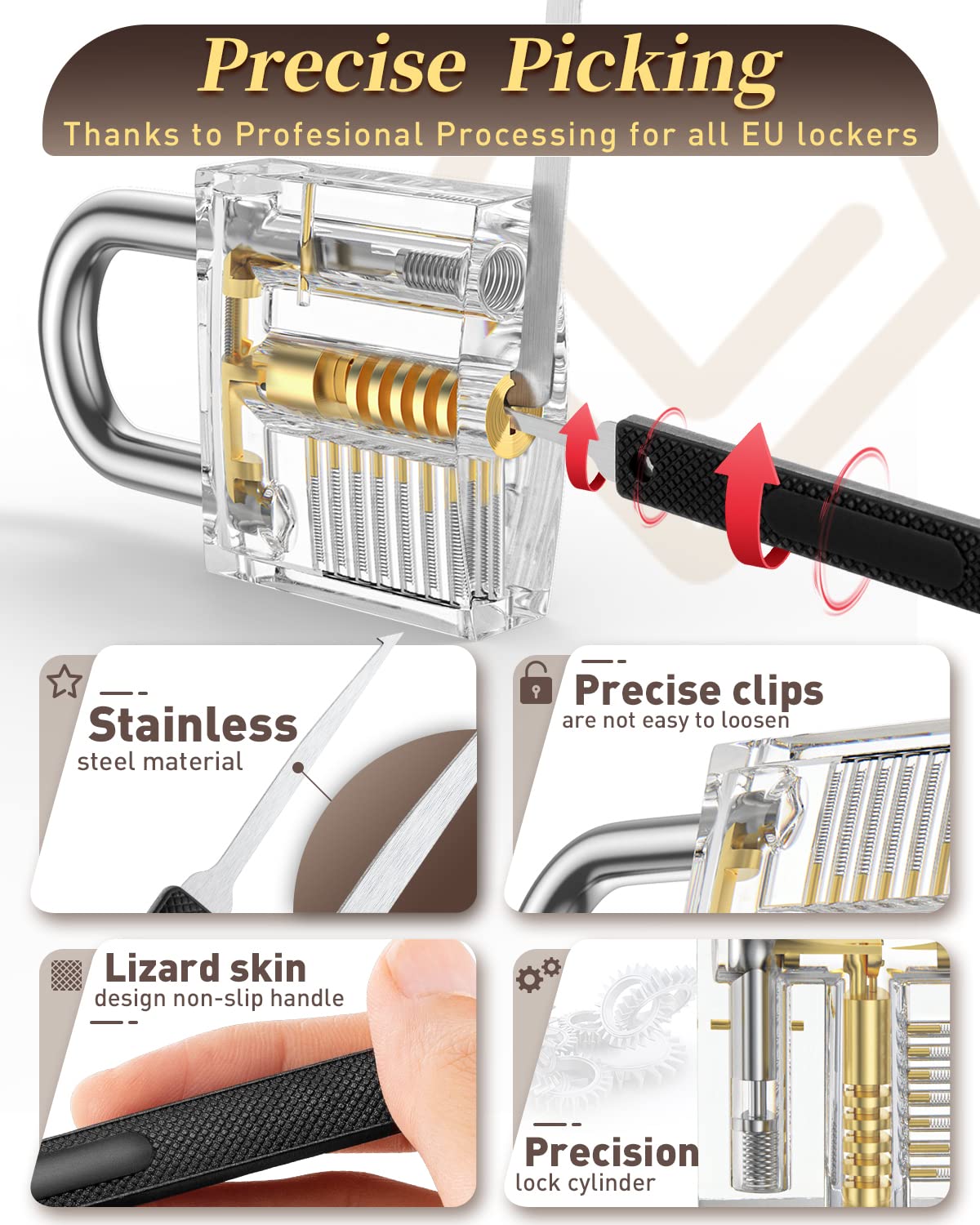 FAHEFANA Lockpicking Set, [2024 Neue Herausforderung & Geschenk für Anfänger] 26 Stück Dietrich Set mit übungsschloss im Kreditkartenformat & Anleitung für Anfänger und Profis Black