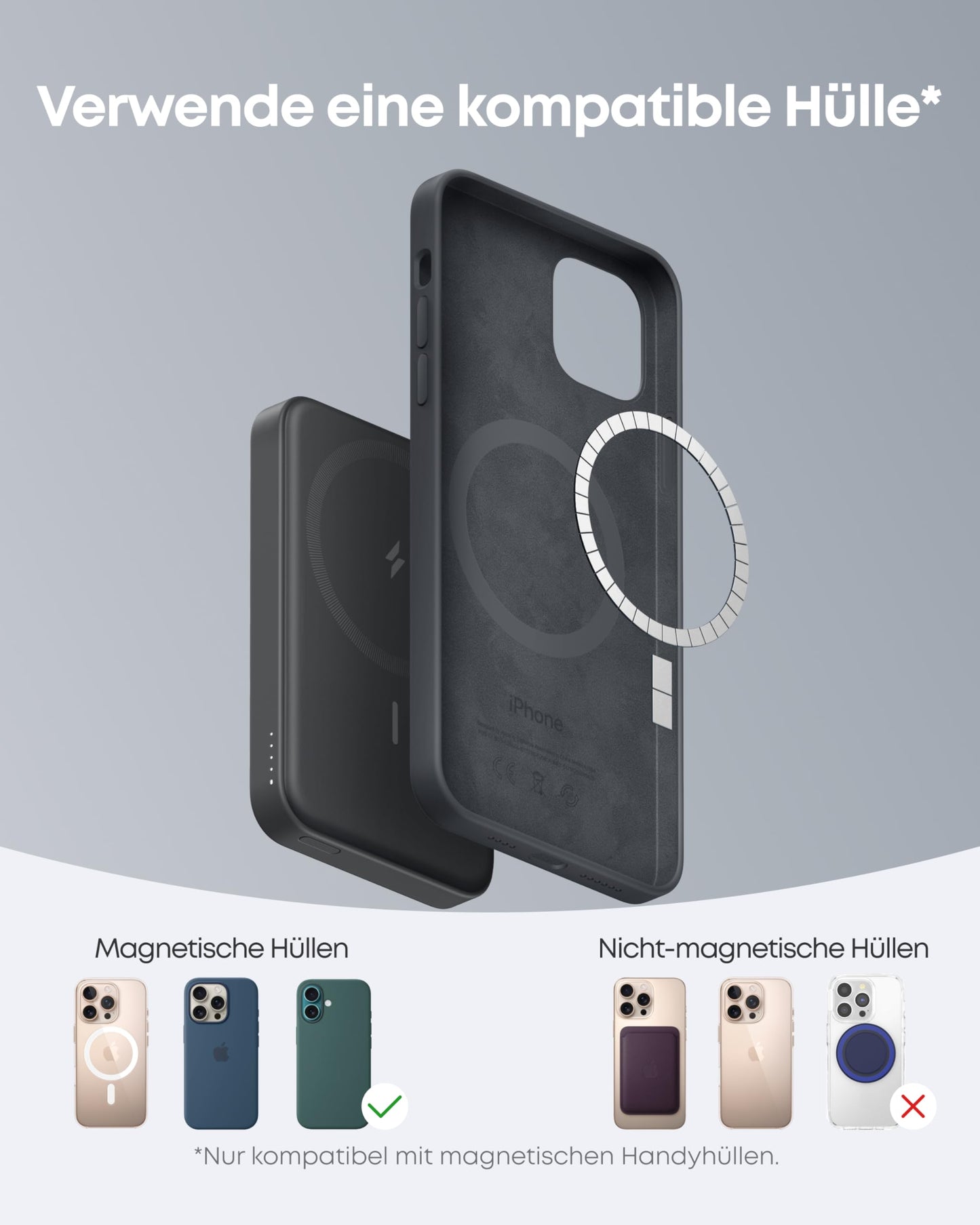 Anker 622 Magnetische Kabellose Powerbank (MagGo), 5000mAh Klappbare Magnetische Powerbank mit USB-C für iPhone 14/13/12, Interstellar