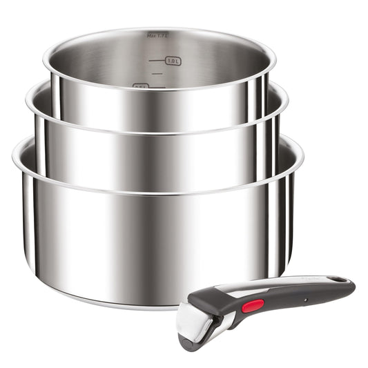 Tefal Ingenio Preference On 4-teiliges Kasserollenset, Edelstahl Topfset mit abnehmbarem Griff