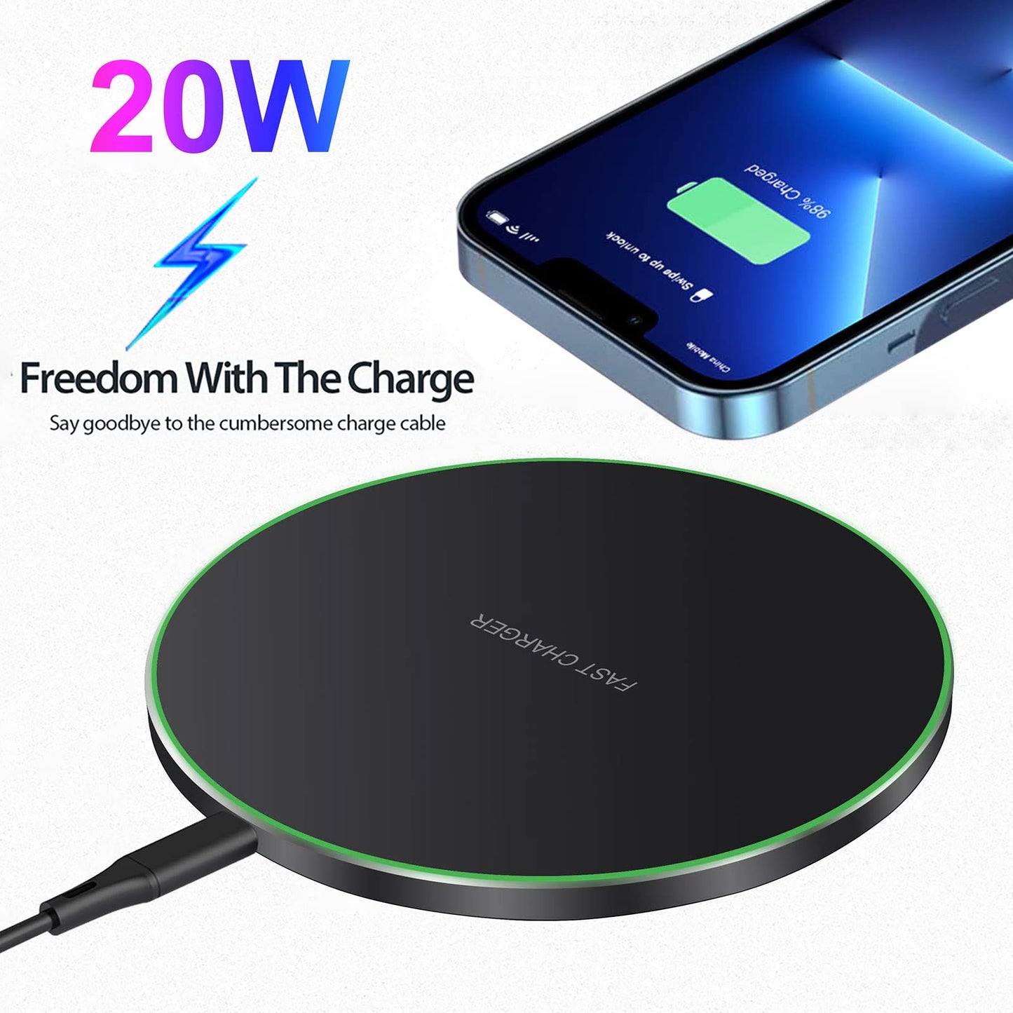 "Schnelles 20W Ladegerät: Kabelloses Design für Ihr Smartphone, sicher & effizient"