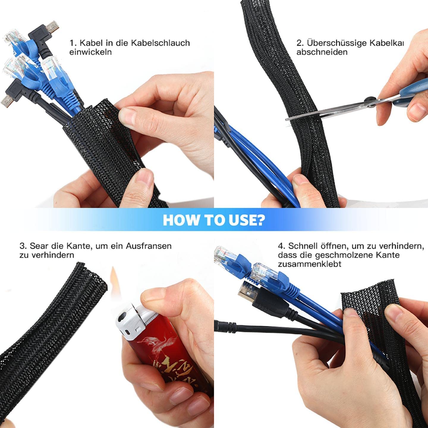"Ordnung im Chaos: Flexibler, schwarzer 3m Kabelschlauch für alle Kabel!"