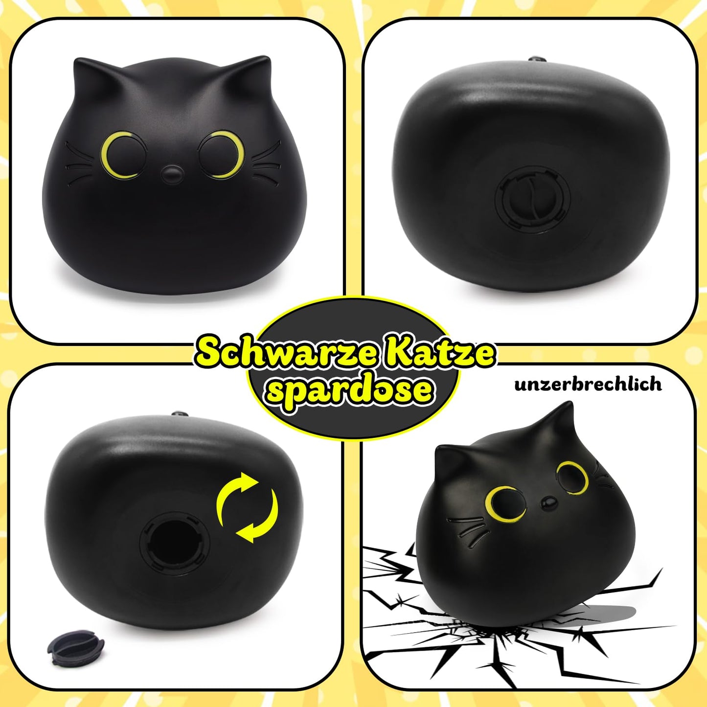 Schwarze Katze Spardose – Kawaii Sparschwein für Kinder