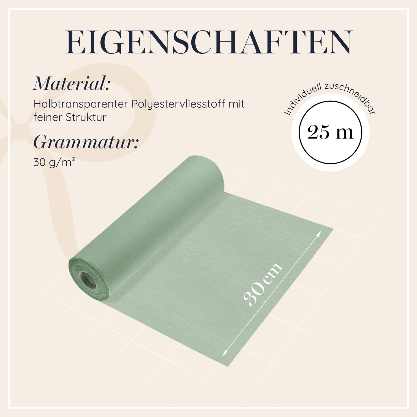 Vlies Tischläufer Eukalyptus Grün (30 cm x 25 m) – Farbige Tischdeko für Feste