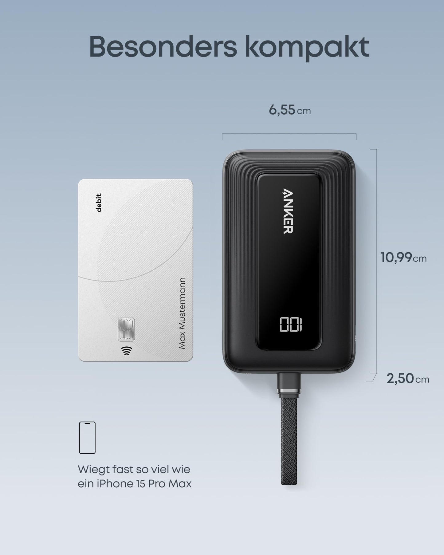 Anker Powerbank Schwarz - 10.000mAh, 30W Schnellladung für unterwegs
