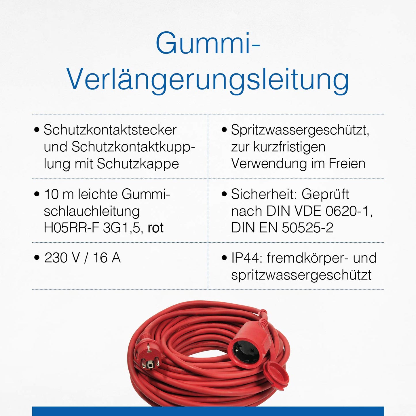 as - Schwabe Rote Gummi-Verlängerungsleitung, 10 m