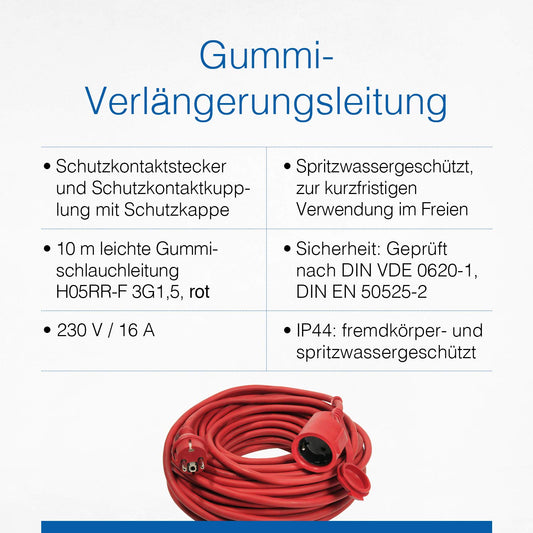 as - Schwabe Rote Gummi-Verlängerungsleitung, 10 m