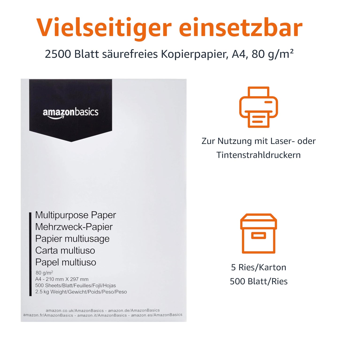 Druckerpapier A4 Weiß, 5x500 Blatt – Perfekte Druckqualität