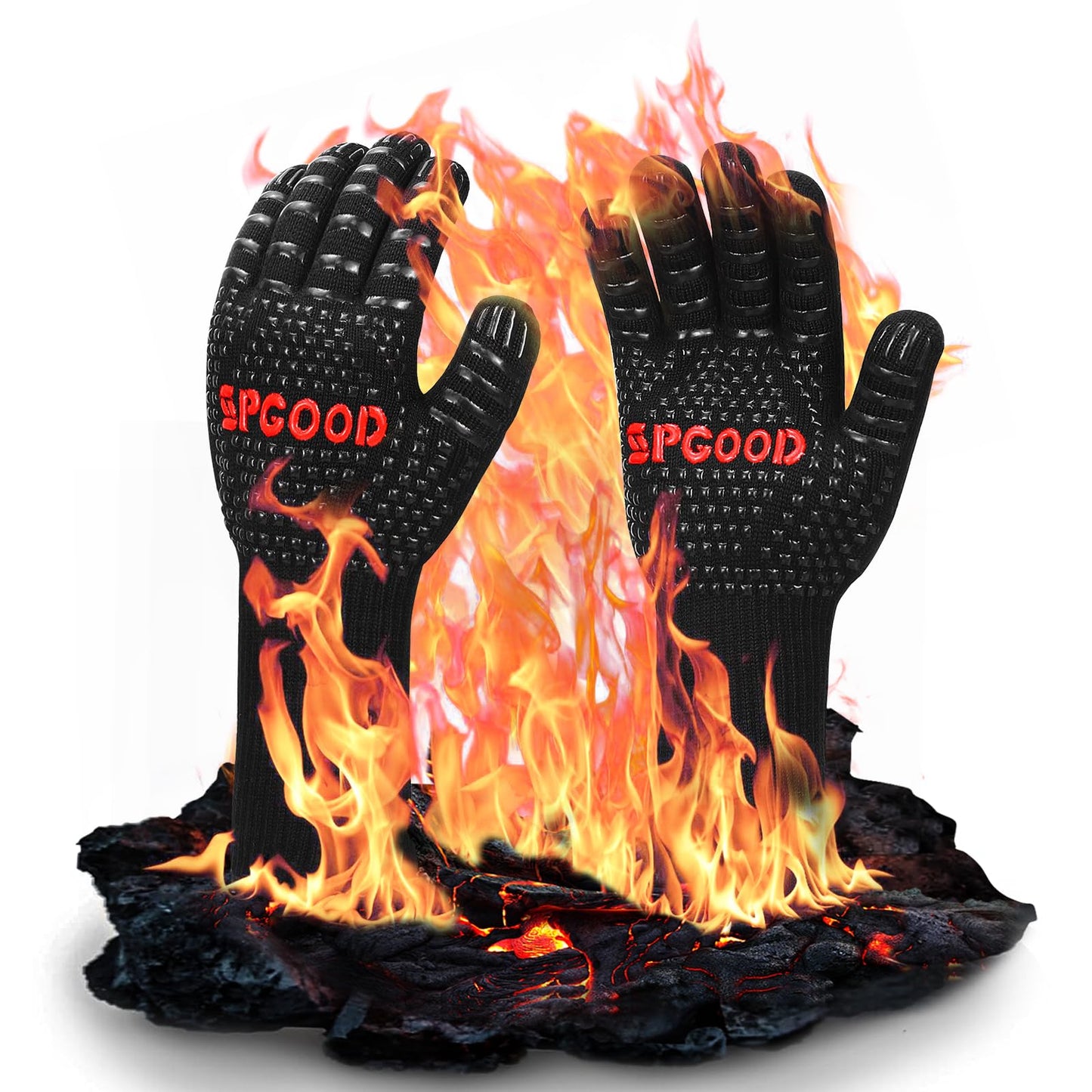 "Hitzebeständige Grillhandschuhe: Rutschfest & sicher bis 800°C, Schwarz"