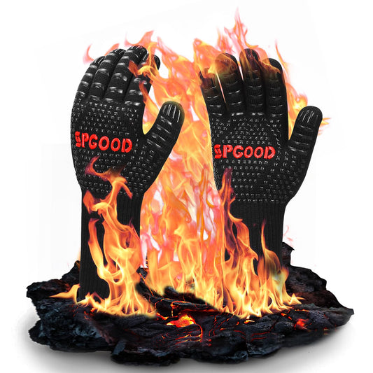 "Hitzebeständige Grillhandschuhe: Rutschfest & sicher bis 800°C, Schwarz"
