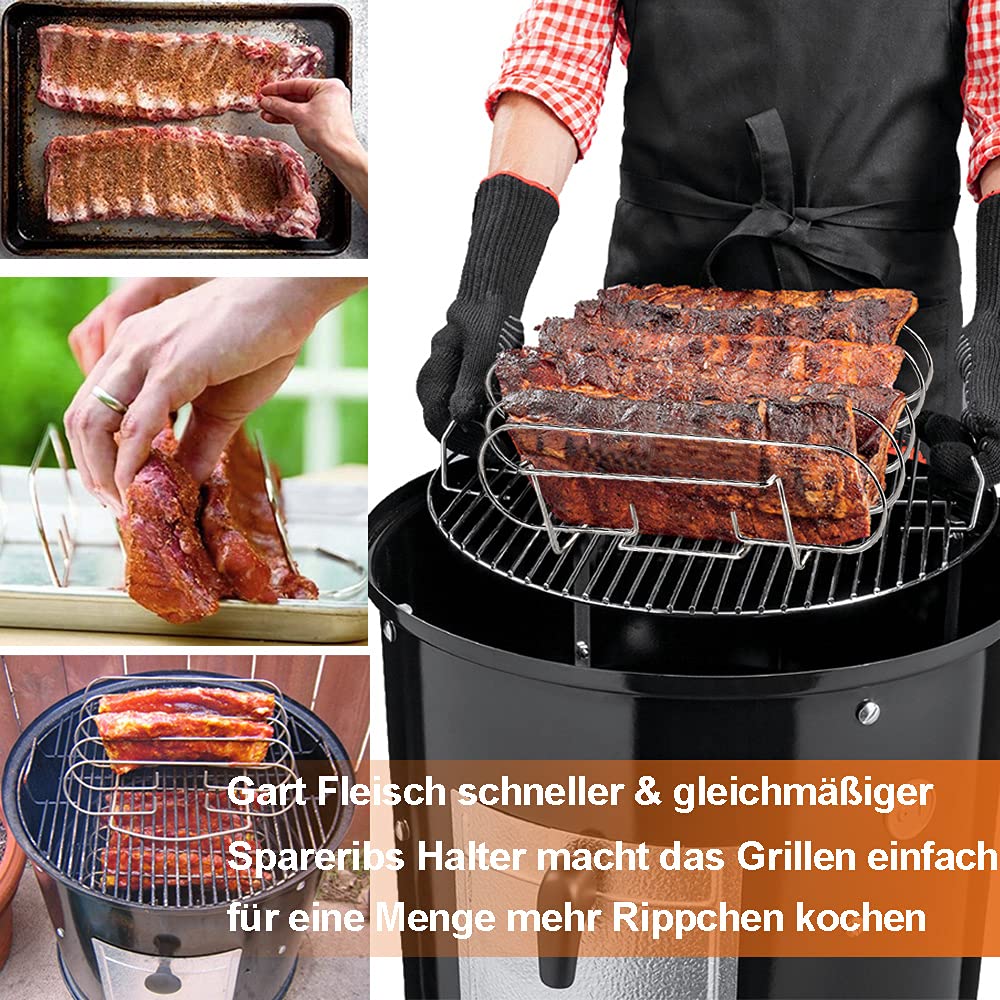 "Maximale Grillpower: Edelstahl Spareribs Halter für 5 köstliche Rippchen!"