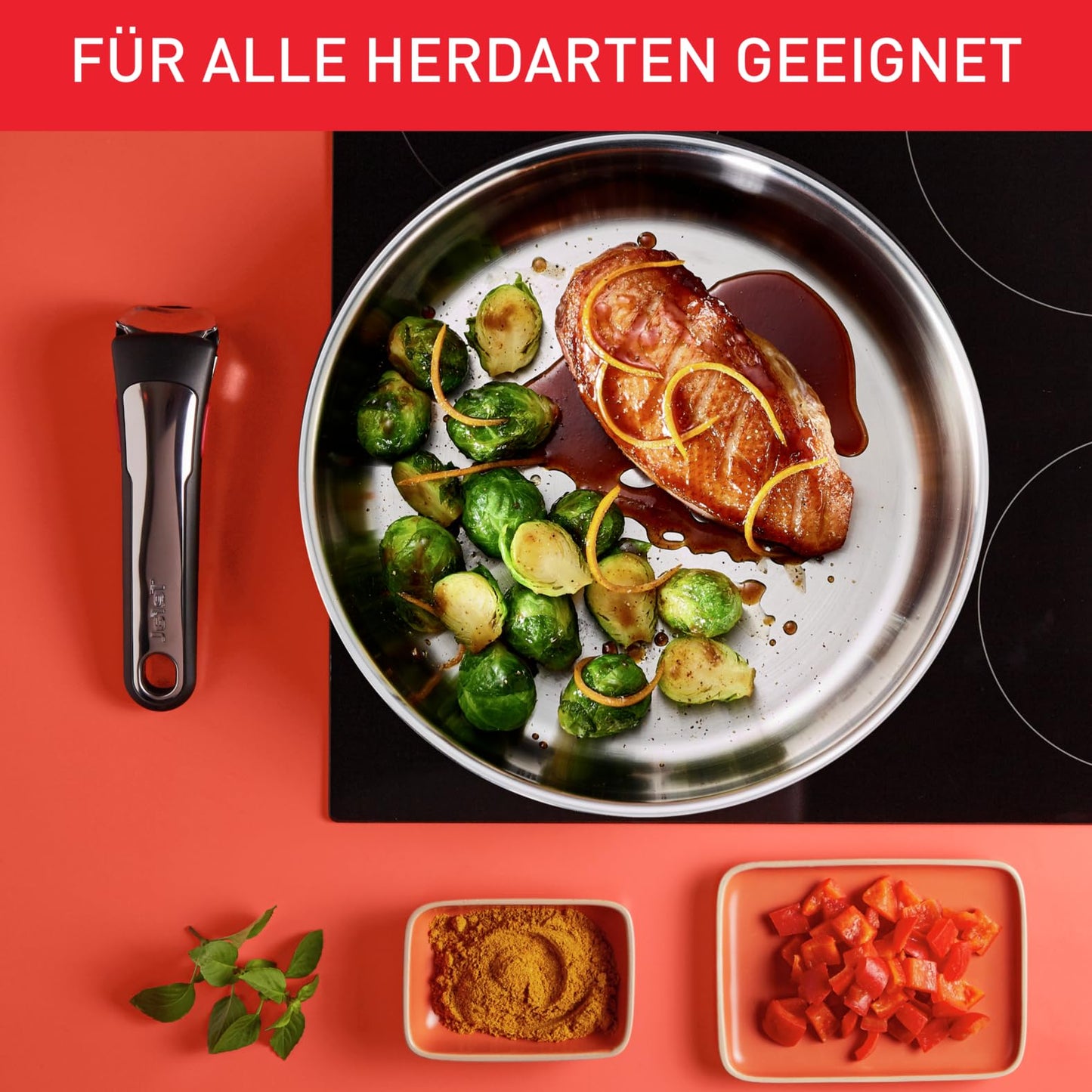 Tefal Ingenio Preference On 4-teiliges Kasserollenset, Edelstahl Topfset mit abnehmbarem Griff