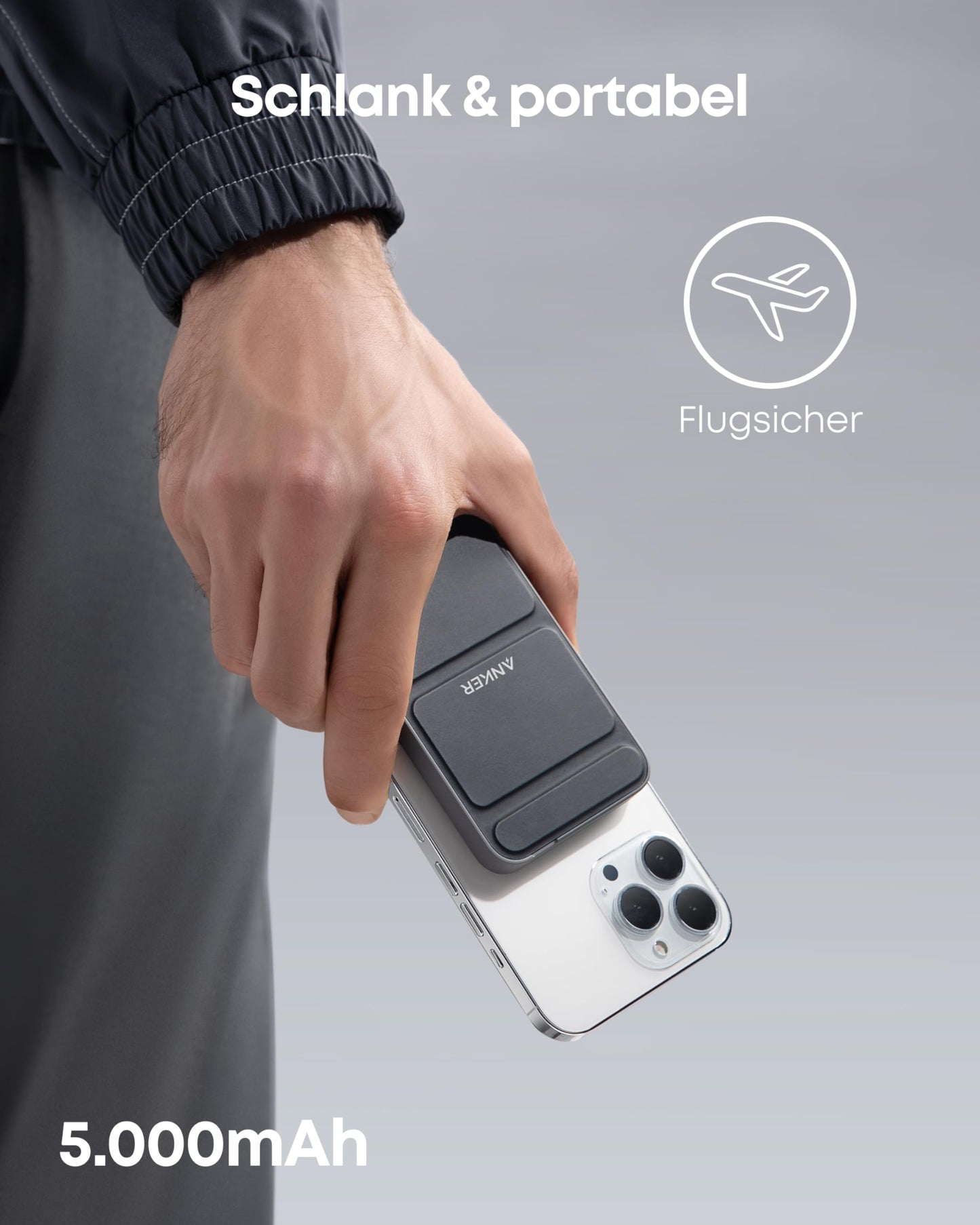 Anker 622 Magnetische Kabellose Powerbank (MagGo), 5000mAh Klappbare Magnetische Powerbank mit USB-C für iPhone 14/13/12, Interstellar