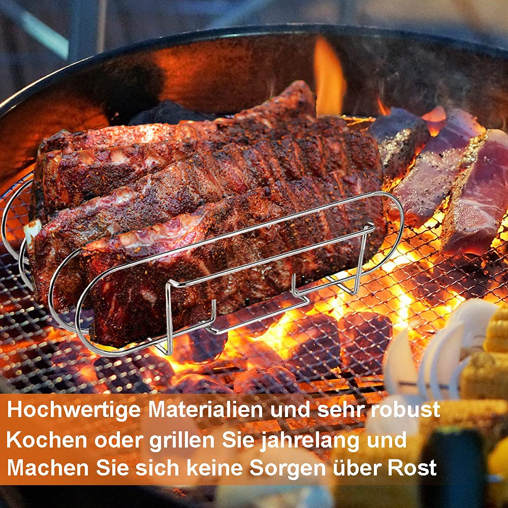 "Maximale Grillpower: Edelstahl Spareribs Halter für 5 köstliche Rippchen!"