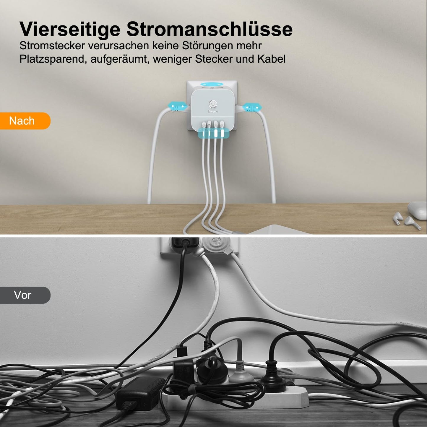 VEFVE 7-in-1 Steckdosenwürfel mit USB - Kompakt und Effizient