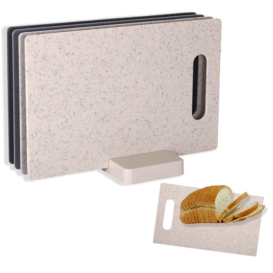 Schneidebrett Kunststoff, Mehrfarbiges Küchenschneidebrett, 4 Stück Rock Appearance Schneidebrett, 28 x 18cm Geeignet für Brot Obst Gemüse, Frühstücksbrettchen Set mit Ständer