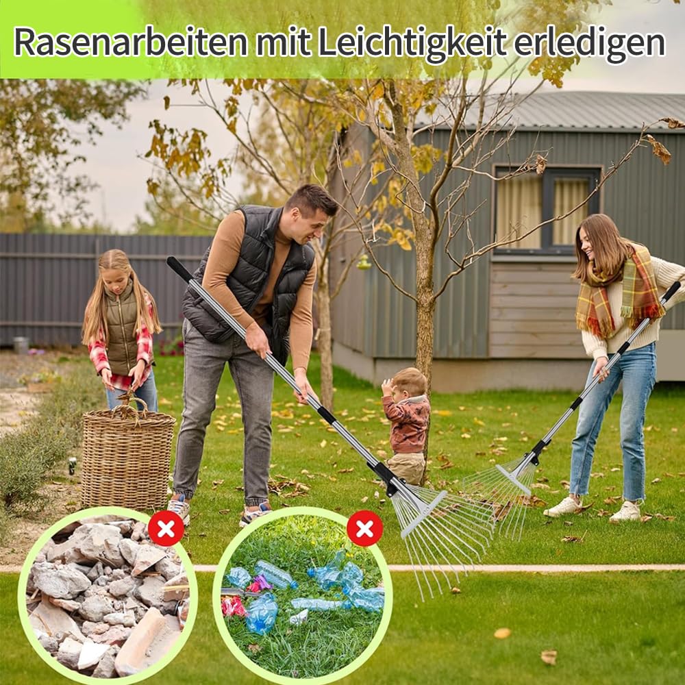 "Effiziente Gartenpflege: Verstellbarer Laubrechen mit 207cm Stiel für Komfort"