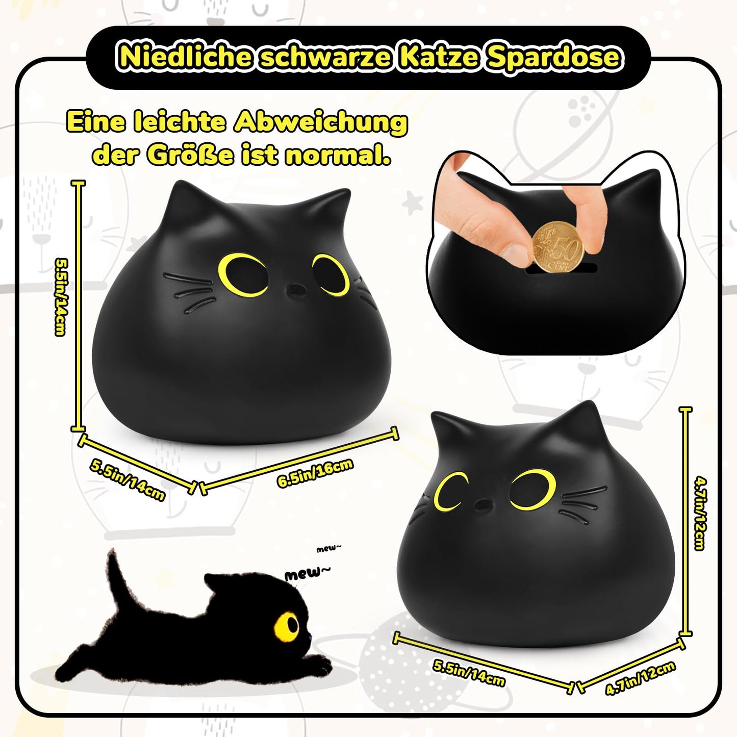 Schwarze Katze Spardose – Kawaii Sparschwein für Kinder
