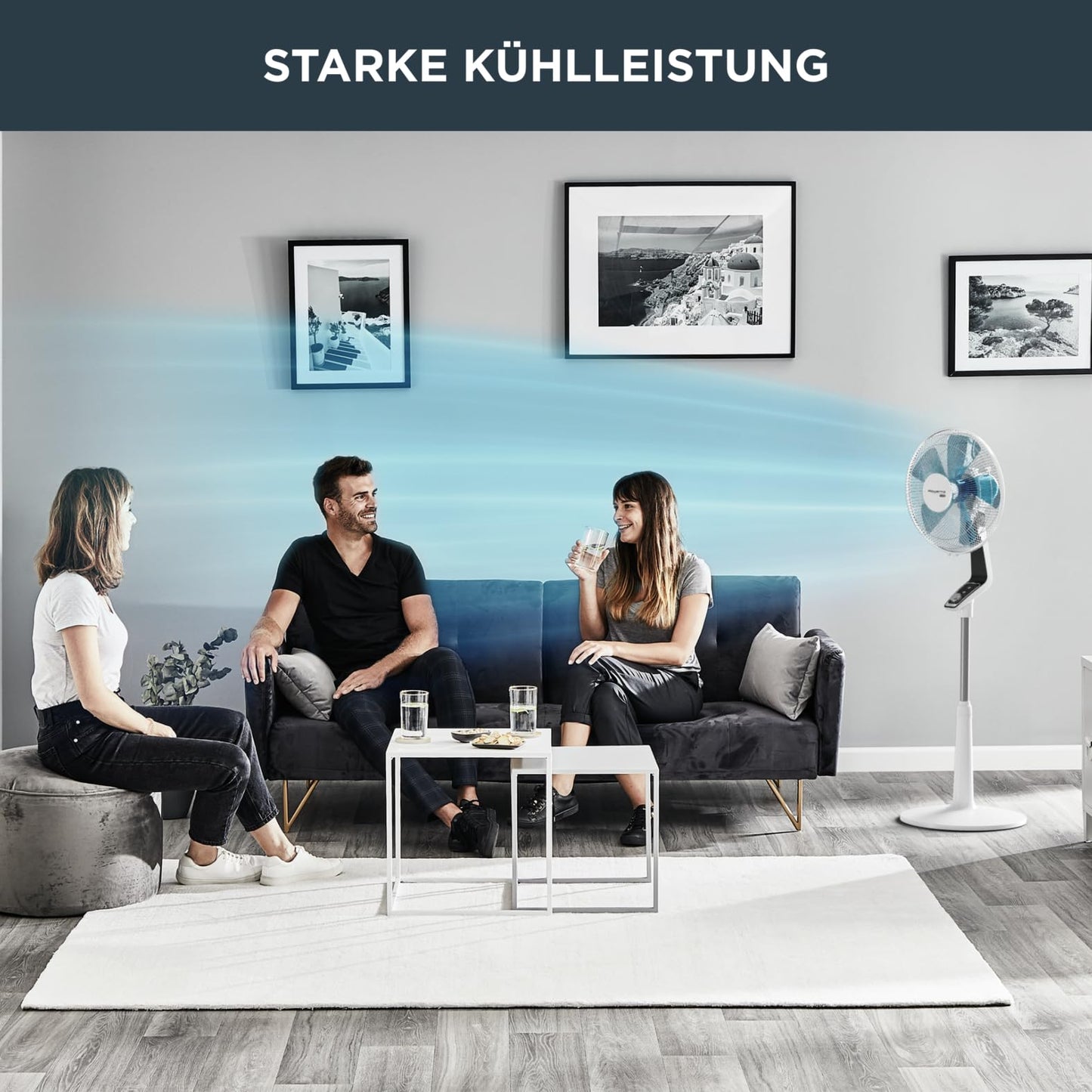 "Erfrischende Stille: Leiser Standventilator in elegantem Weiß/Schwarz"