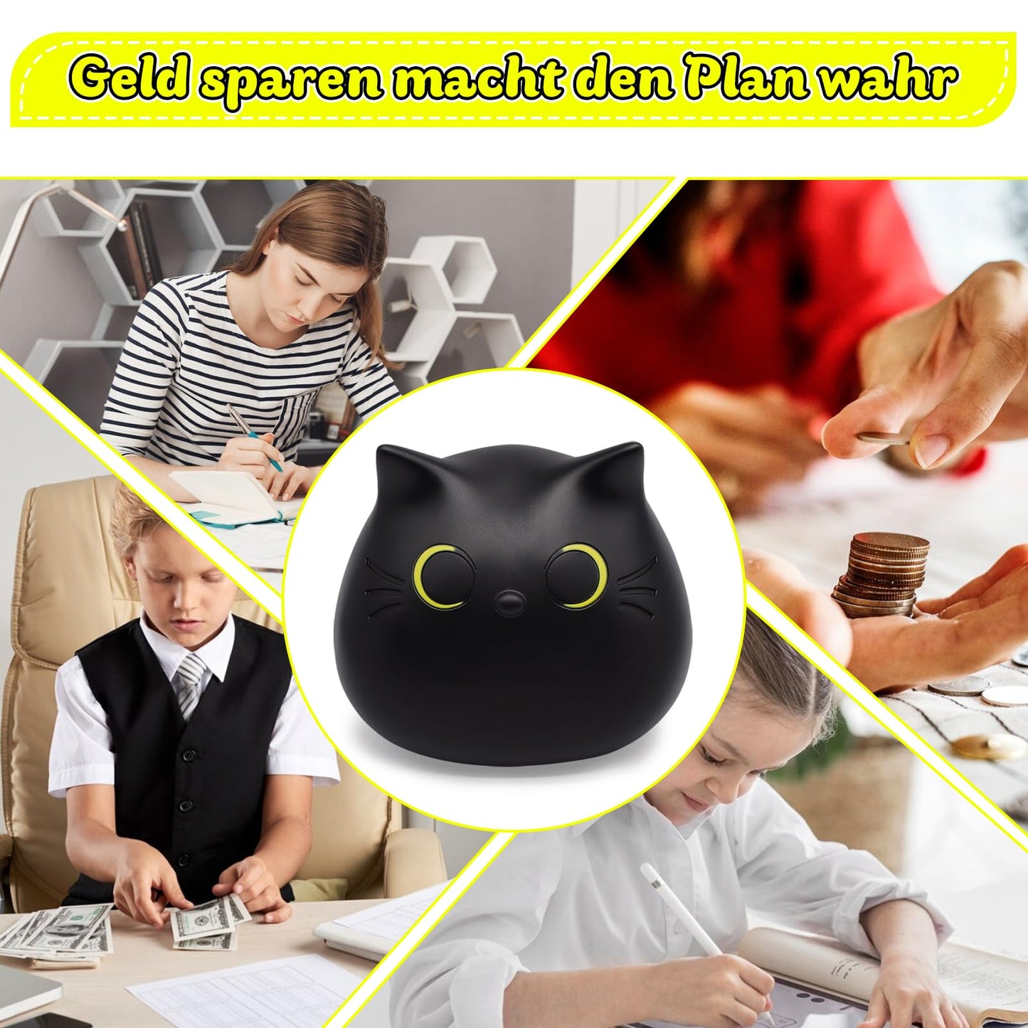 Schwarze Katze Spardose – Kawaii Sparschwein für Kinder