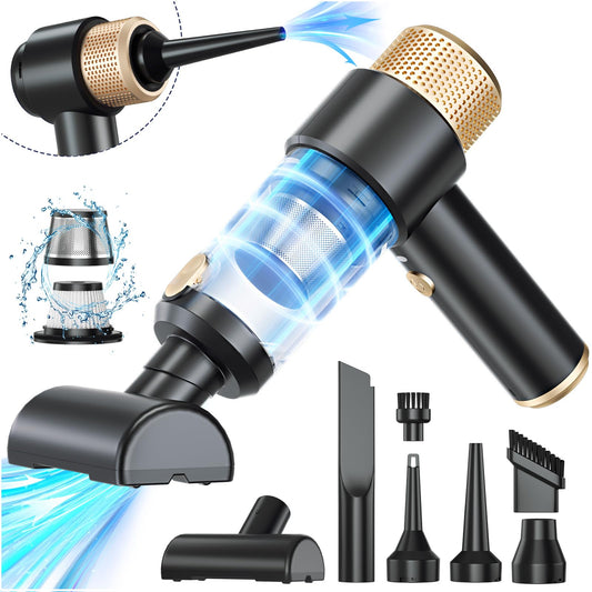 Dealswin 4-in-1 Handstaubsauger Kabellos, 15KPA Stark Auto Mini Staubsauger Tastatursauger, 100500 U/min Druckluft Staubgebläse Akku Druckluftspray für Auto Haus Büro PC Tierhaar (Schwarz)