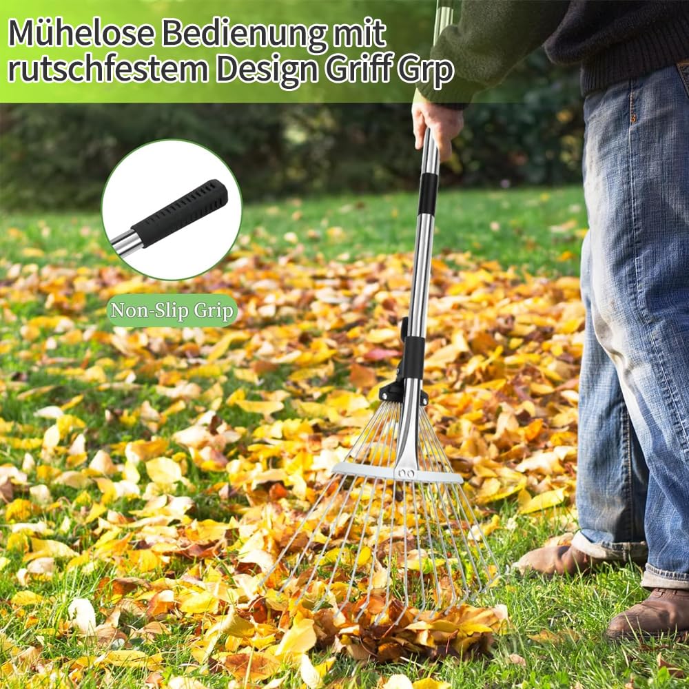 "Effiziente Gartenpflege: Verstellbarer Laubrechen mit 207cm Stiel für Komfort"