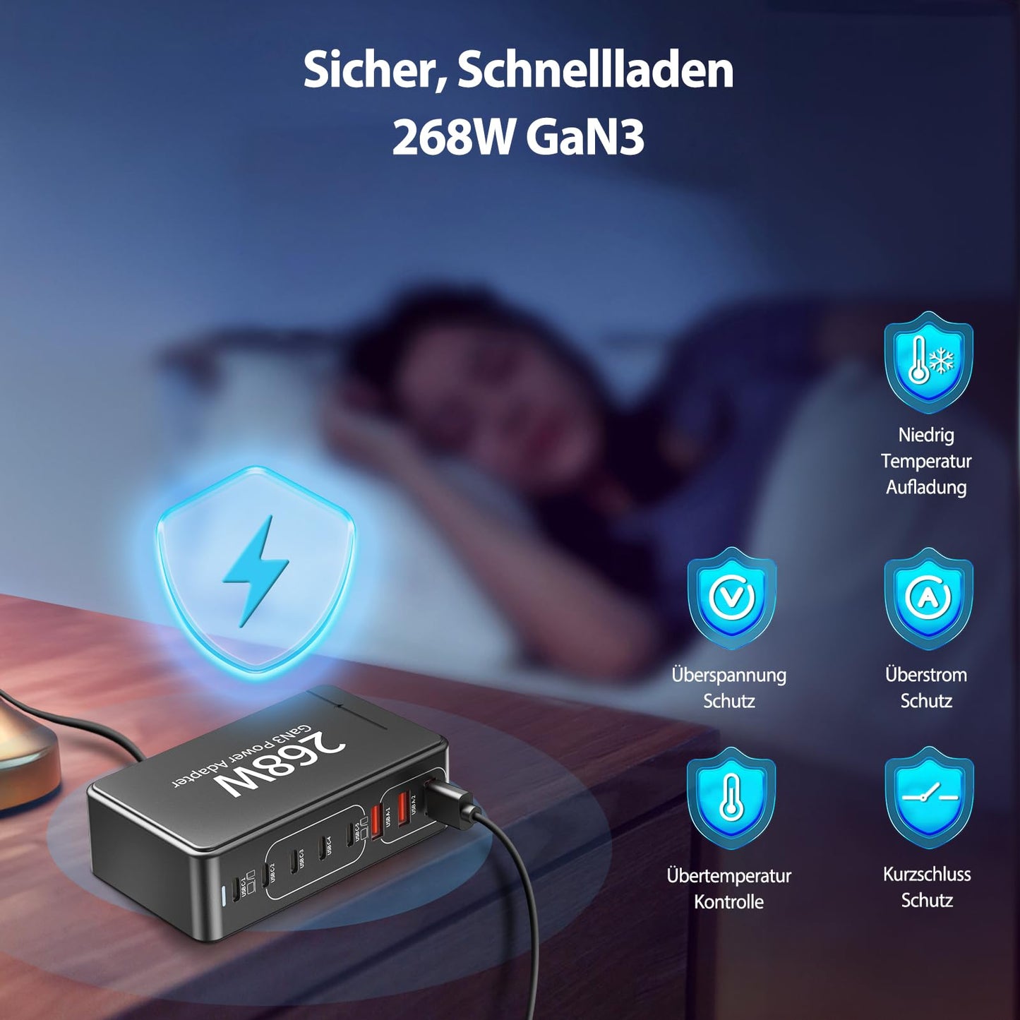 "Power für alle: 8-fach USB-Ladegerät in Schwarz für schnelles Laden"