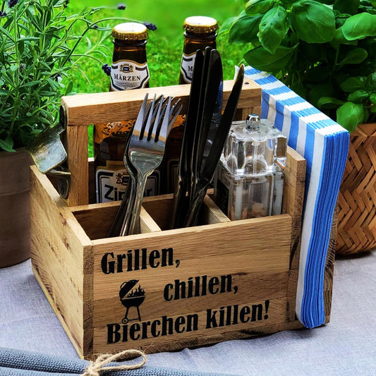 "Praktische Grillbox aus Akazienholz – Das perfekte Geschenk für Grillfans!"