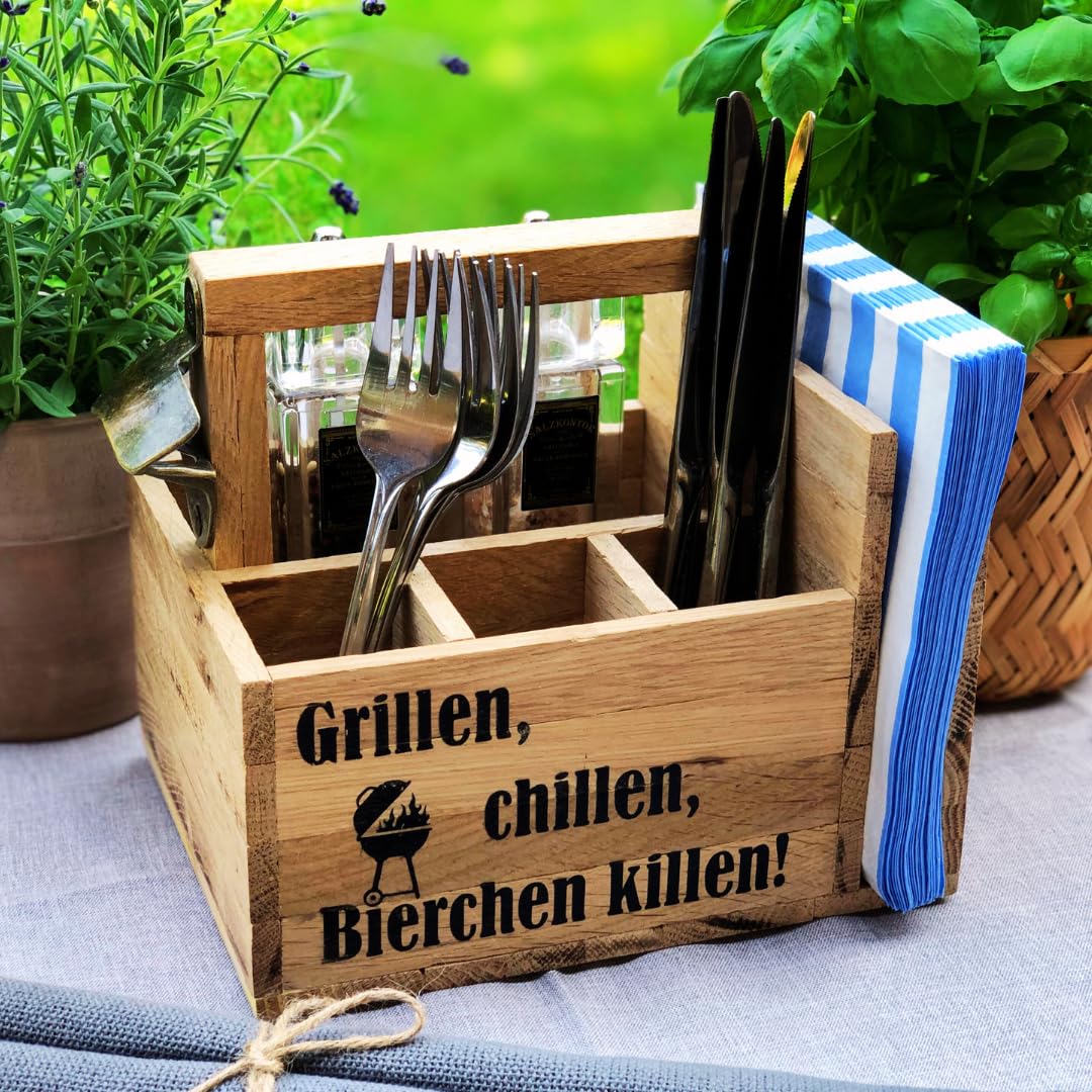 "Praktische Grillbox aus Akazienholz – Das perfekte Geschenk für Grillfans!"