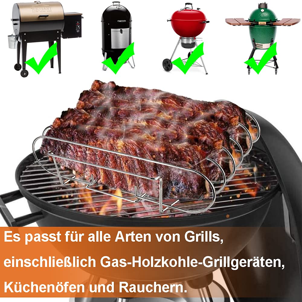 "Maximale Grillpower: Edelstahl Spareribs Halter für 5 köstliche Rippchen!"