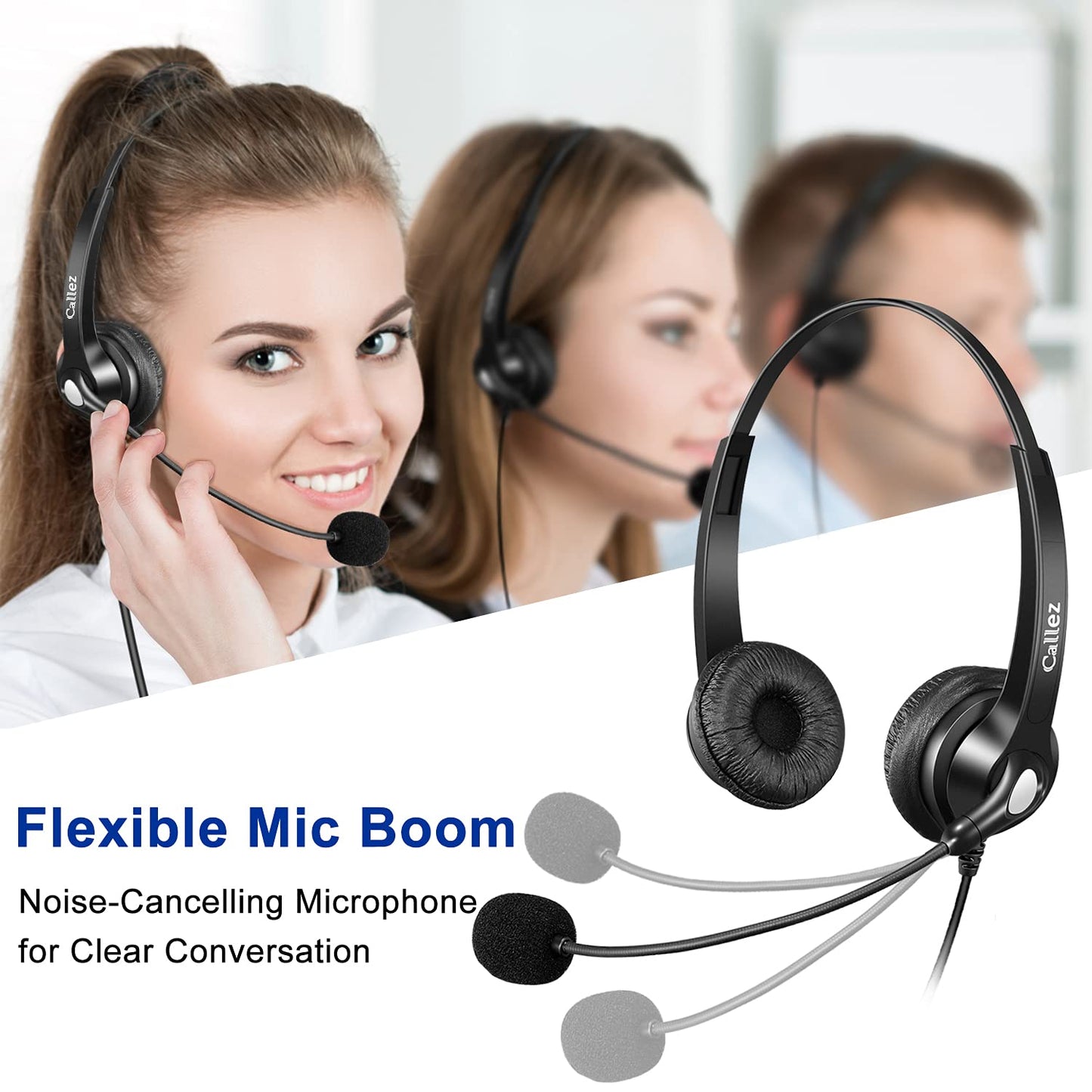 Callez RJ9 Festnetztelefon Headset mit Mikrofon