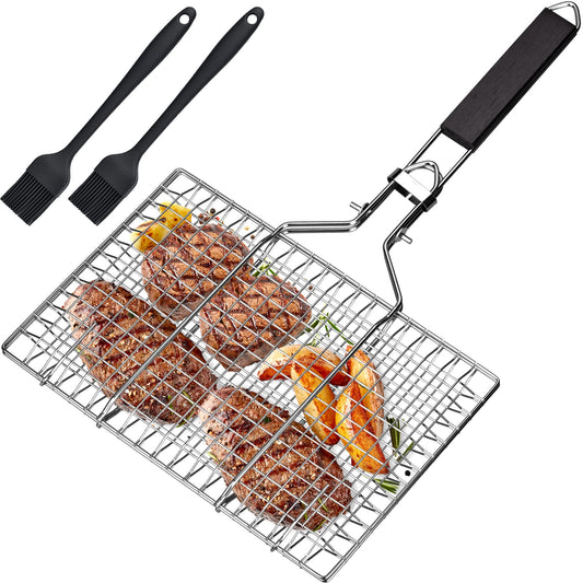 "Grillzeit Deluxe: Faltbarer Edelstahl-Grillkorb für Fisch & Gemüse"