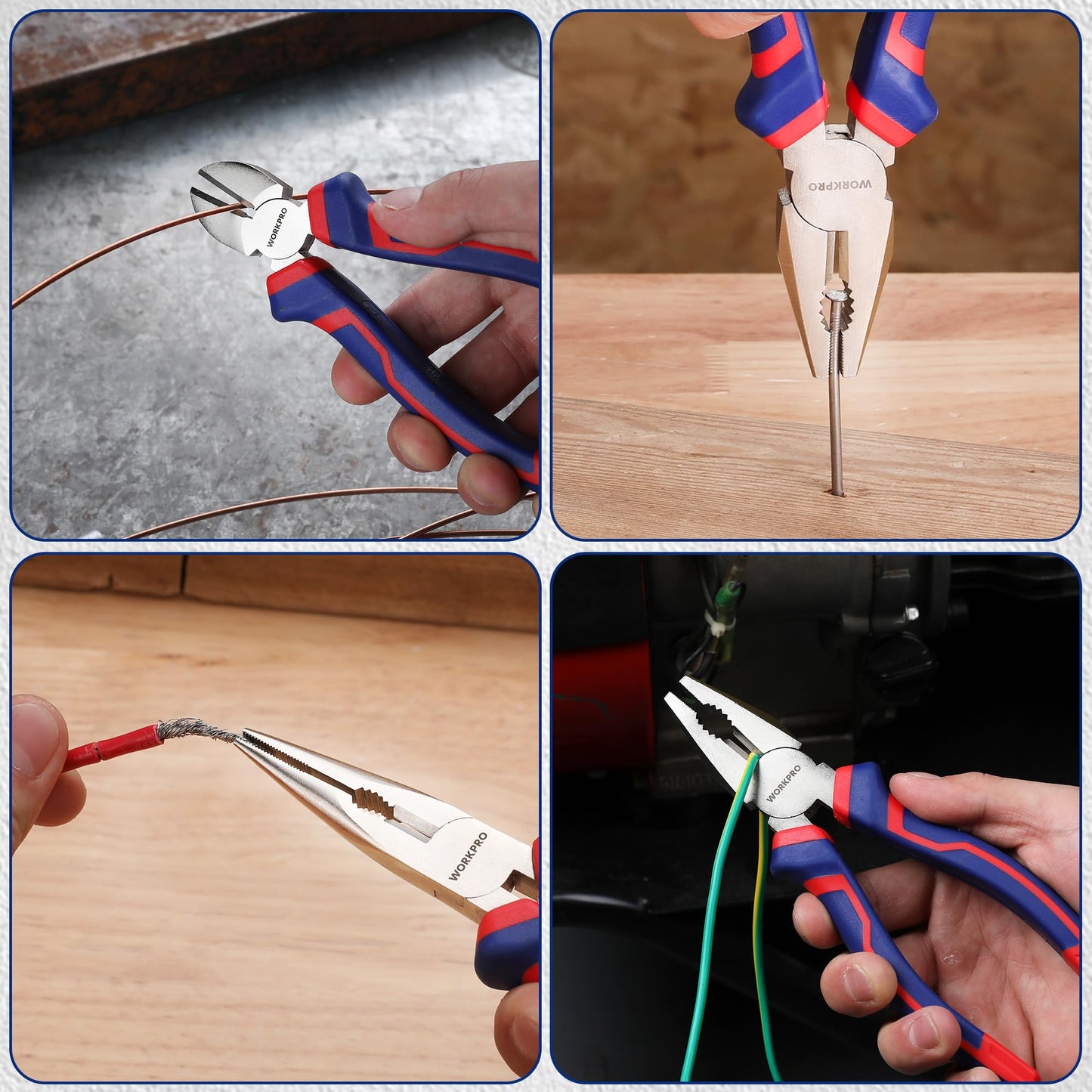 WORKPRO Zangen Set 3tlg. Zangensatz Kombizange 180mm Spitzzange 160mm Seitenschneider 160mm Profi Zangenset für Heimwerker, Profis, DIY, Reparatur
